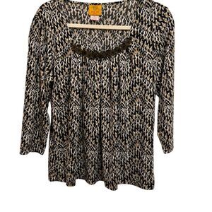 Ruby Rd. Women's Petite Leopard Print Long Sleeve Blouse PM